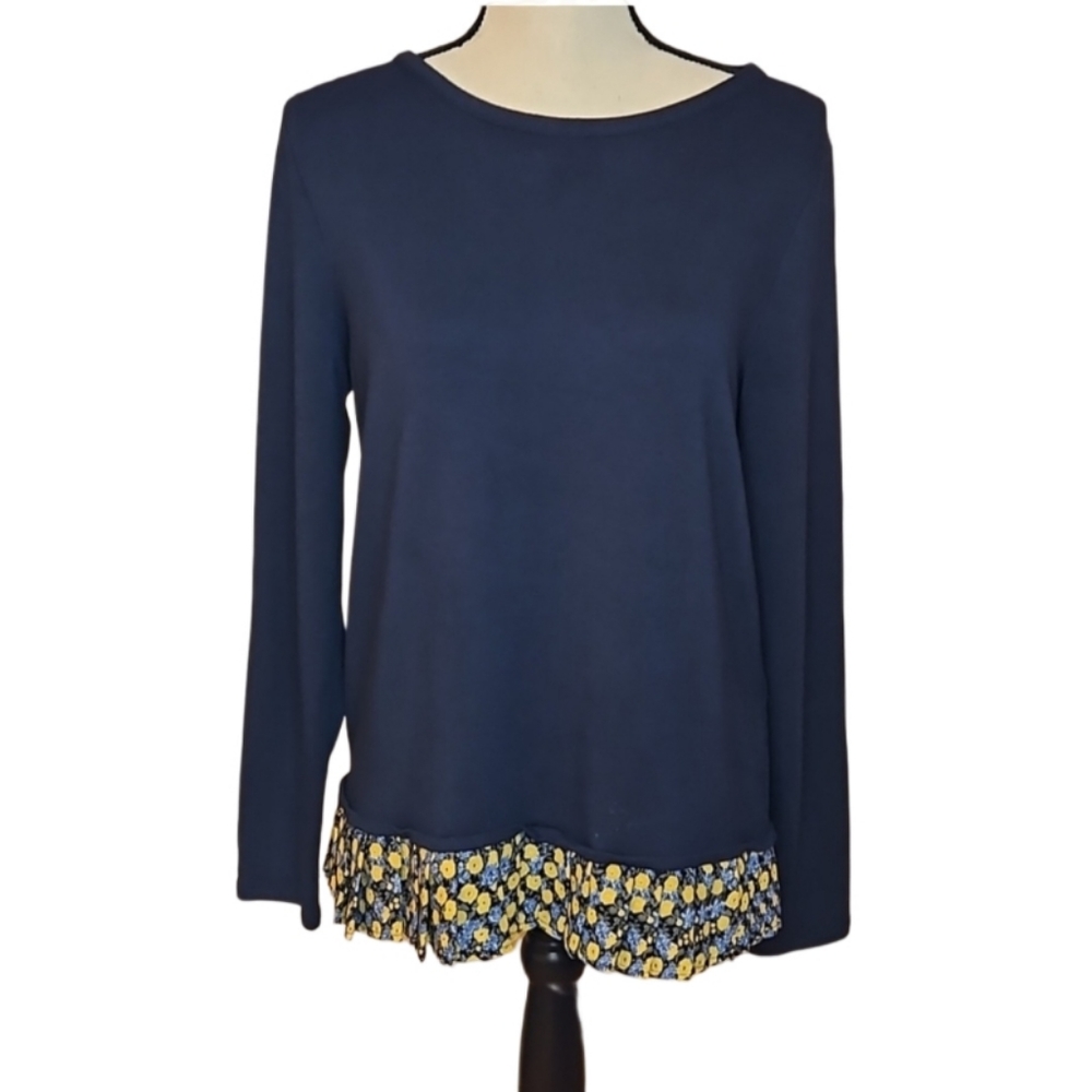 J Crew 3/4 Sleeve Shirt with Floral Trim - Picture 2 of 11